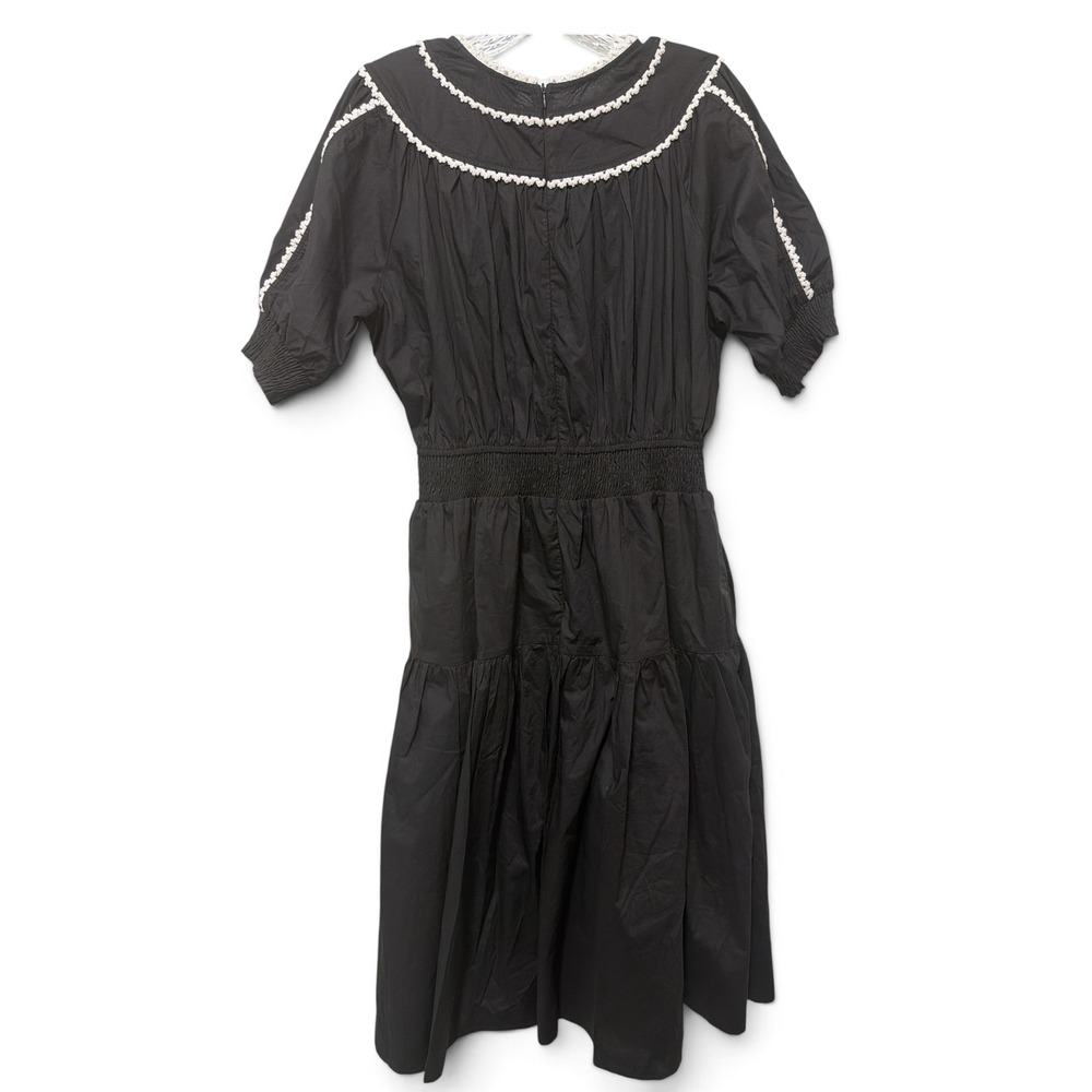 VICI Black Cotton Smocked Waist Crochet Trim Tiered Midi Dress XL RN131468 - Picture 2 of 11